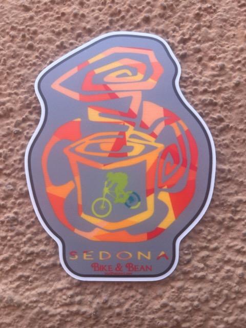 Bike and Bean Sticker - Cup and Cog on Gray Background